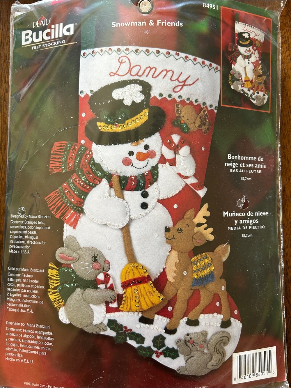 Bucilla Snowman & Friends Felt Stocking Kit in Red, White, Green, Gold